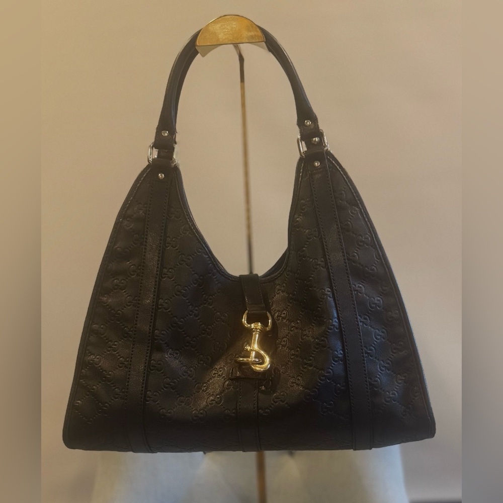 SOLD Gucci Joy Bardot Embossed Black Leather Shoulder Bag, EUC
